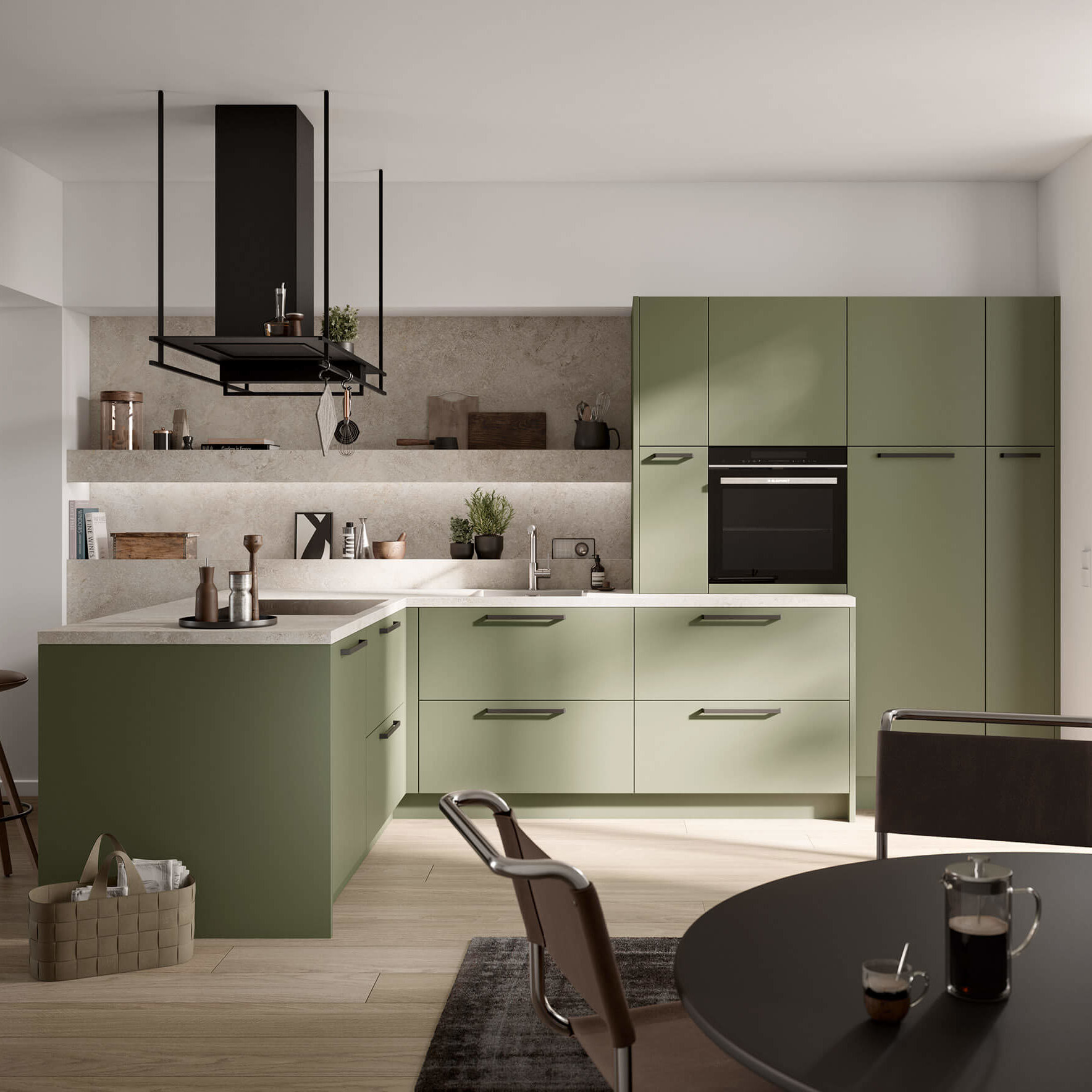 Olijfgroene concept130 hoekkeuken | Eigenhuis Keukens