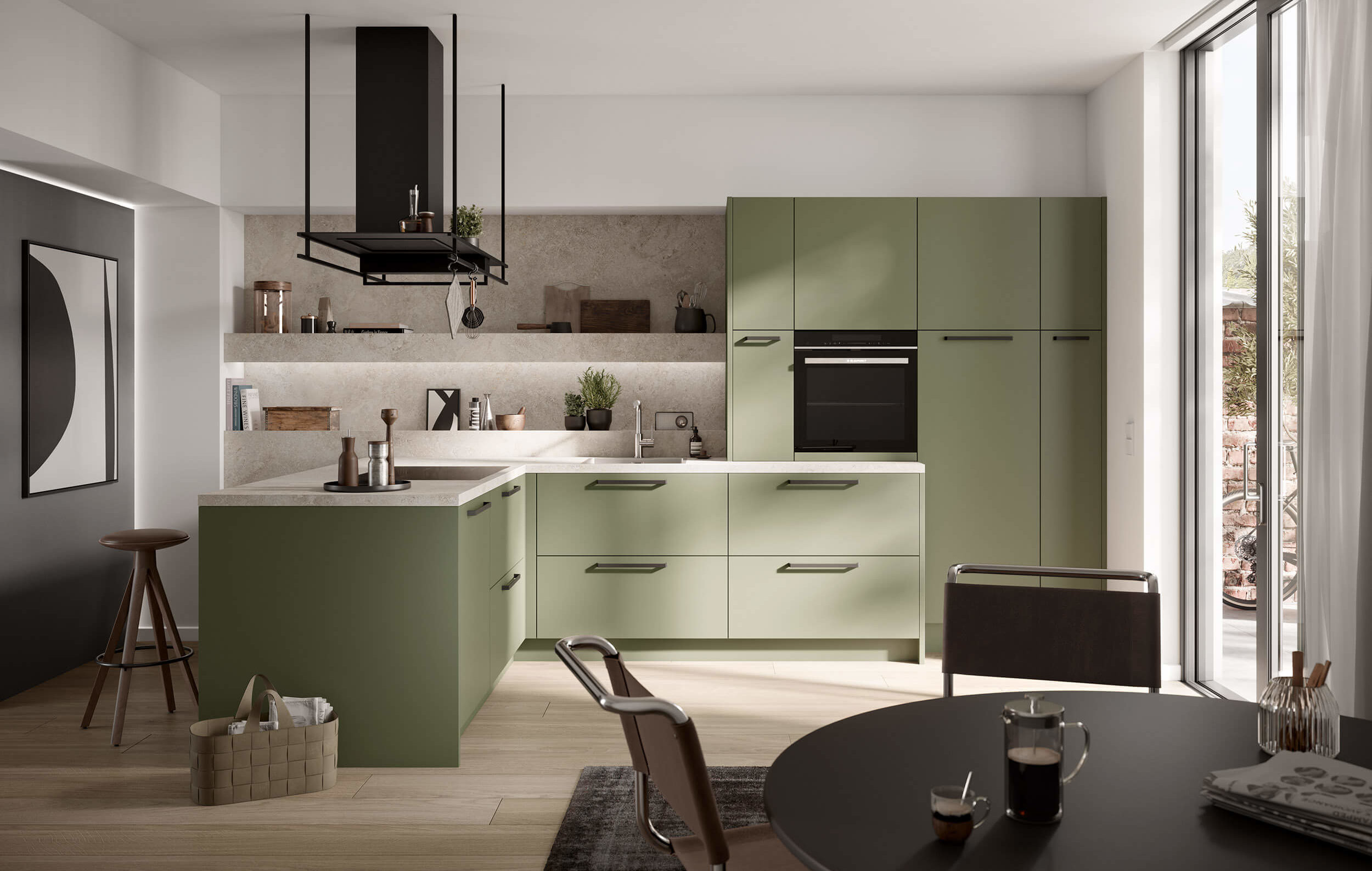 Olijfgroene concept130 hoekkeuken | Eigenhuis Keukens