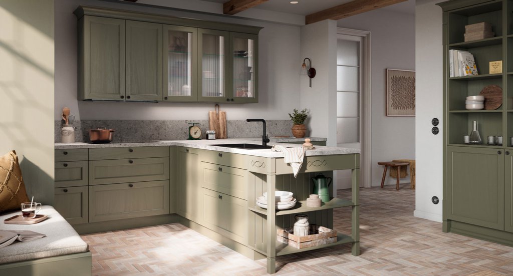 Landelijk groen houten T-keuken | Eigenhuis Keukens