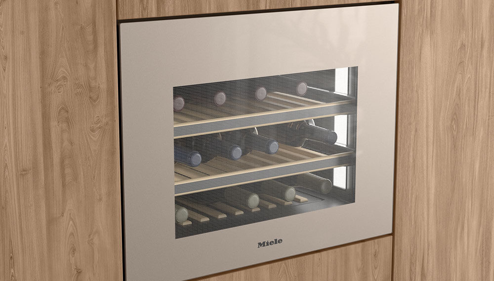Miele minimalistische wijnklimaatkast uit de Pearl Beige collectie.