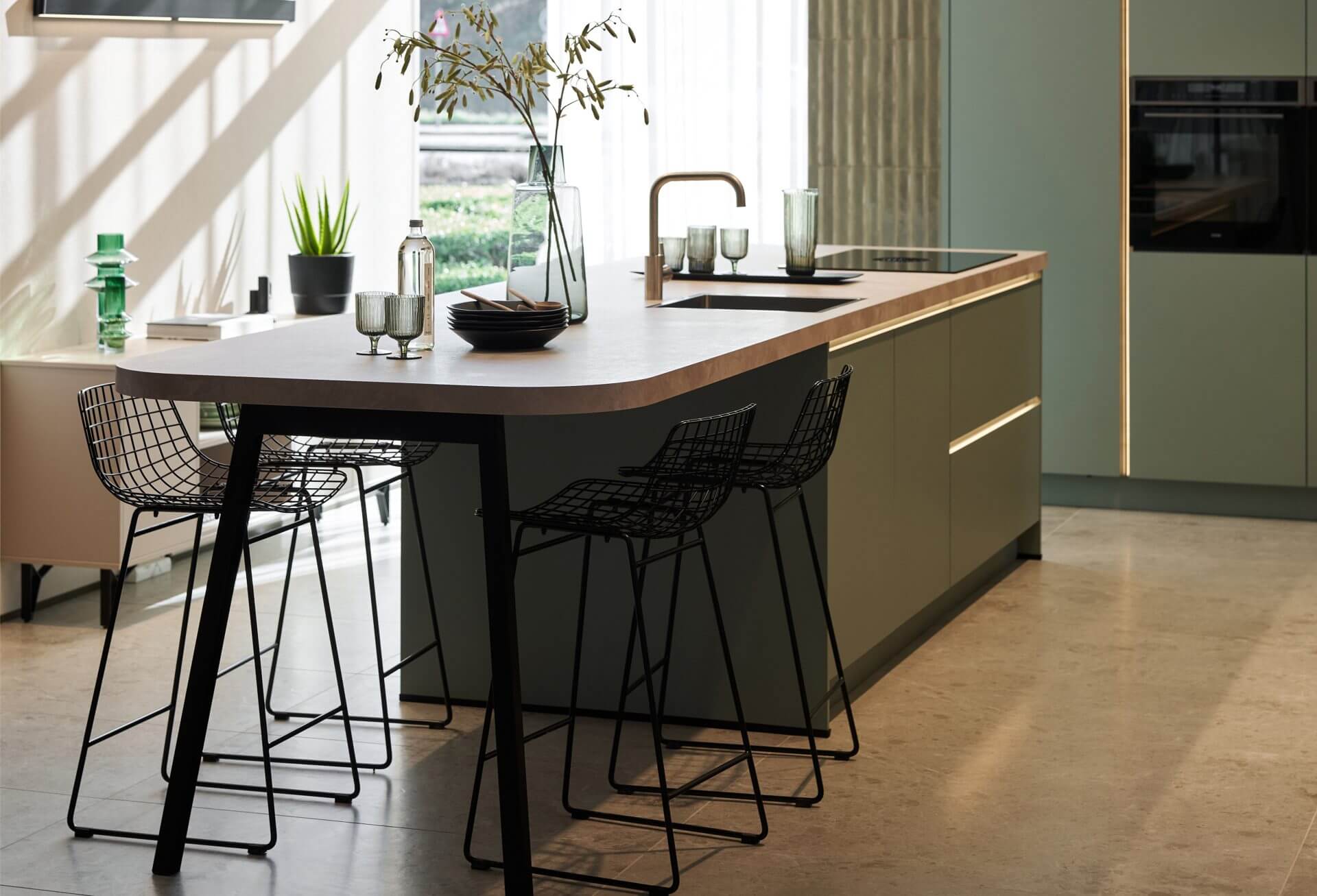 Groene rechte eiland concept130 keuken