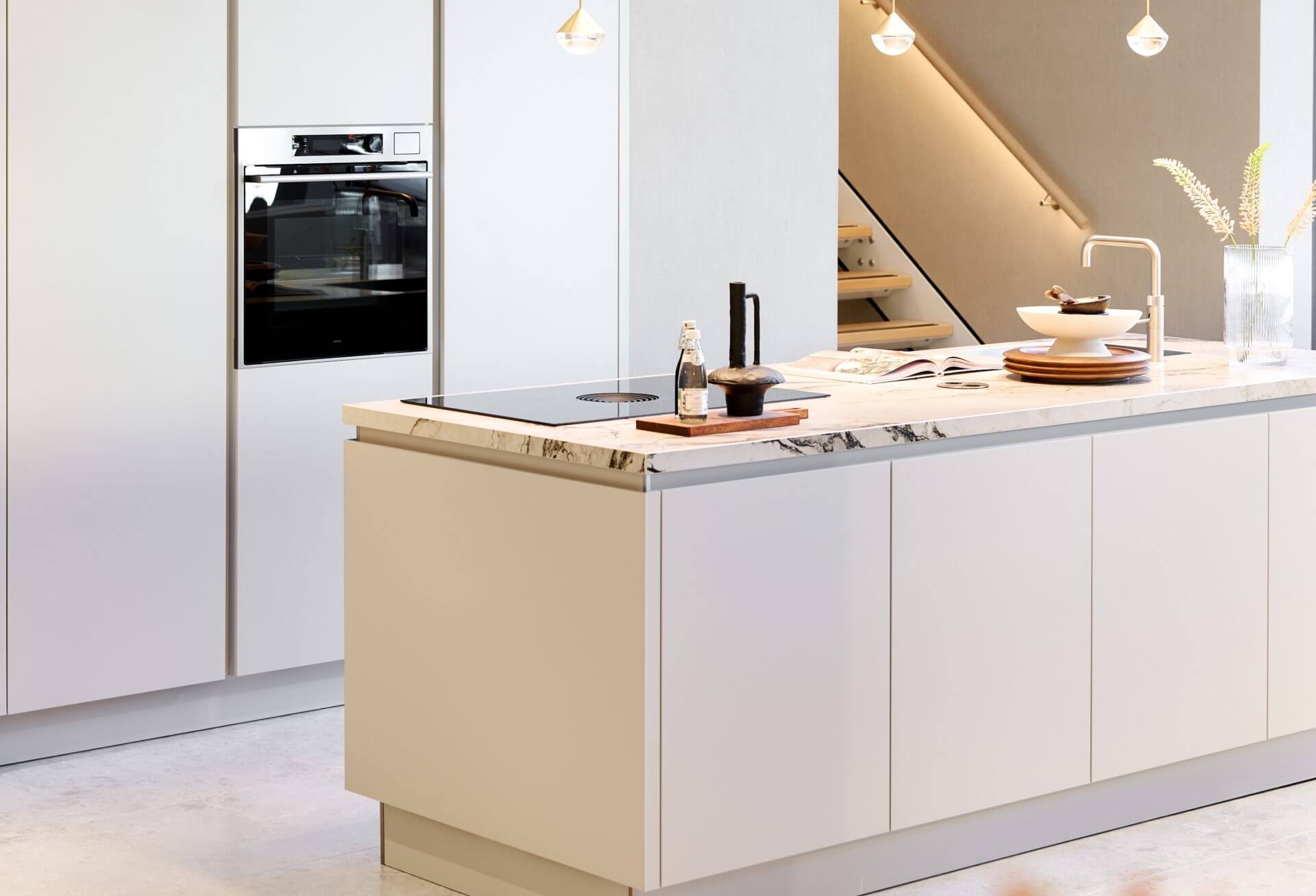 Kiezelgrijze moderne eiland keuken van Pronorm | Eigenhuis Keukens Moderne kiezelgrijze eiland keuken van Pronorm