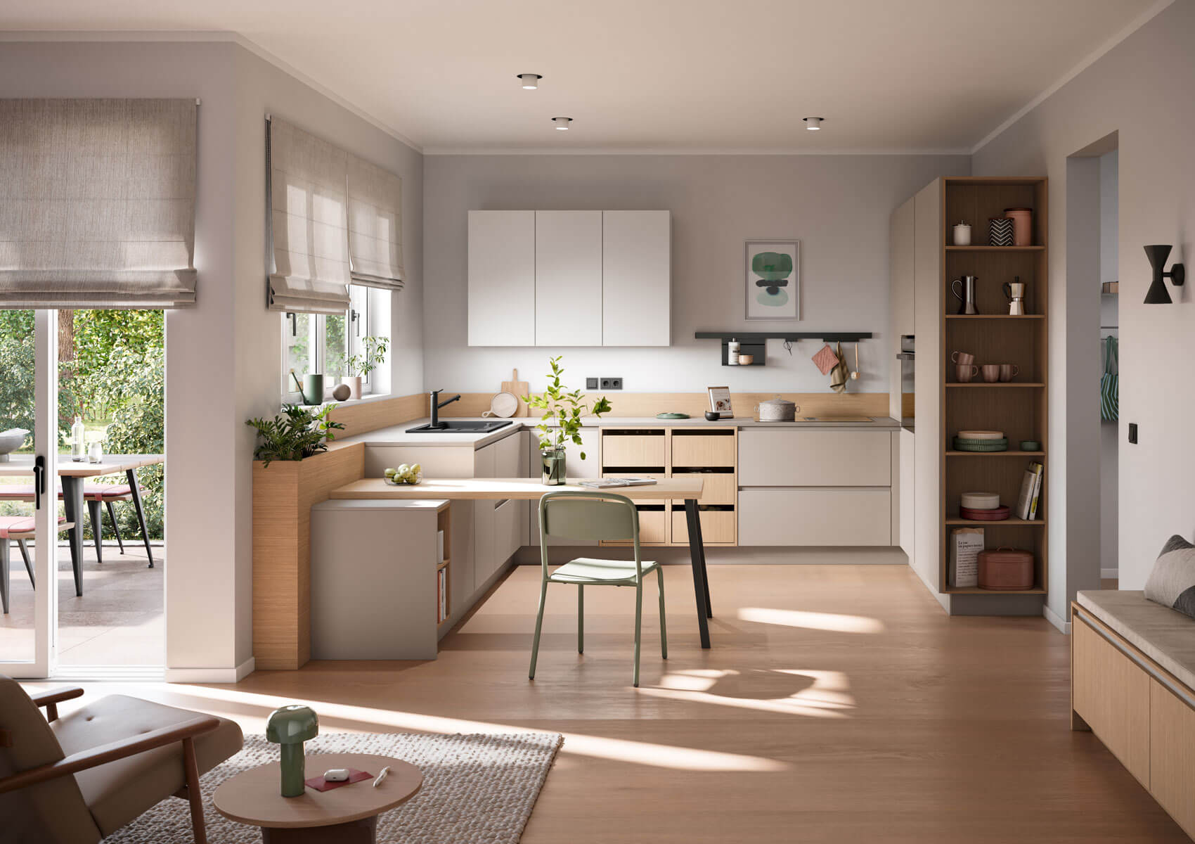 Beige G-keuken met tafel | Eigenhuis Keukens Beige G-keuken met tafelbar