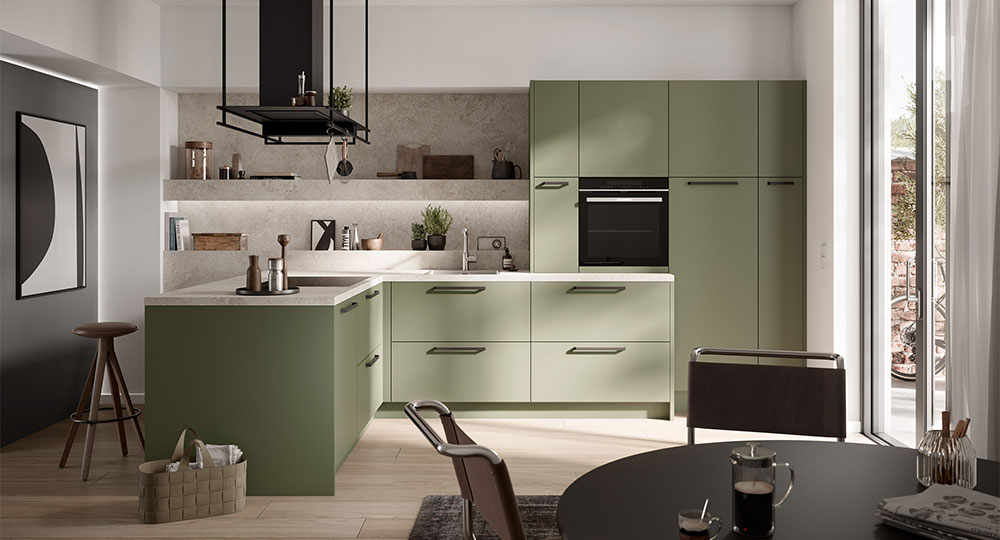 Olijfgroene hoekkeuken | Eigenhuis Keukens Olijfgroene concept130 keuken | Eigenhuis Keukens